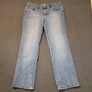 TINT Bootcut Jeans Womens 14 Blue Light Wash Stretch Denim Frayed Hem
